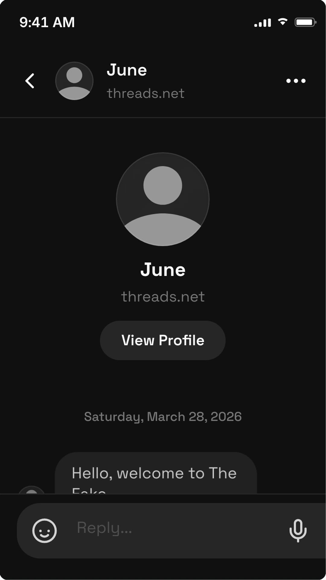Threads chat generator live preview screenshot Fake Threads dark mode chat screenshot preview for Threads chat generator