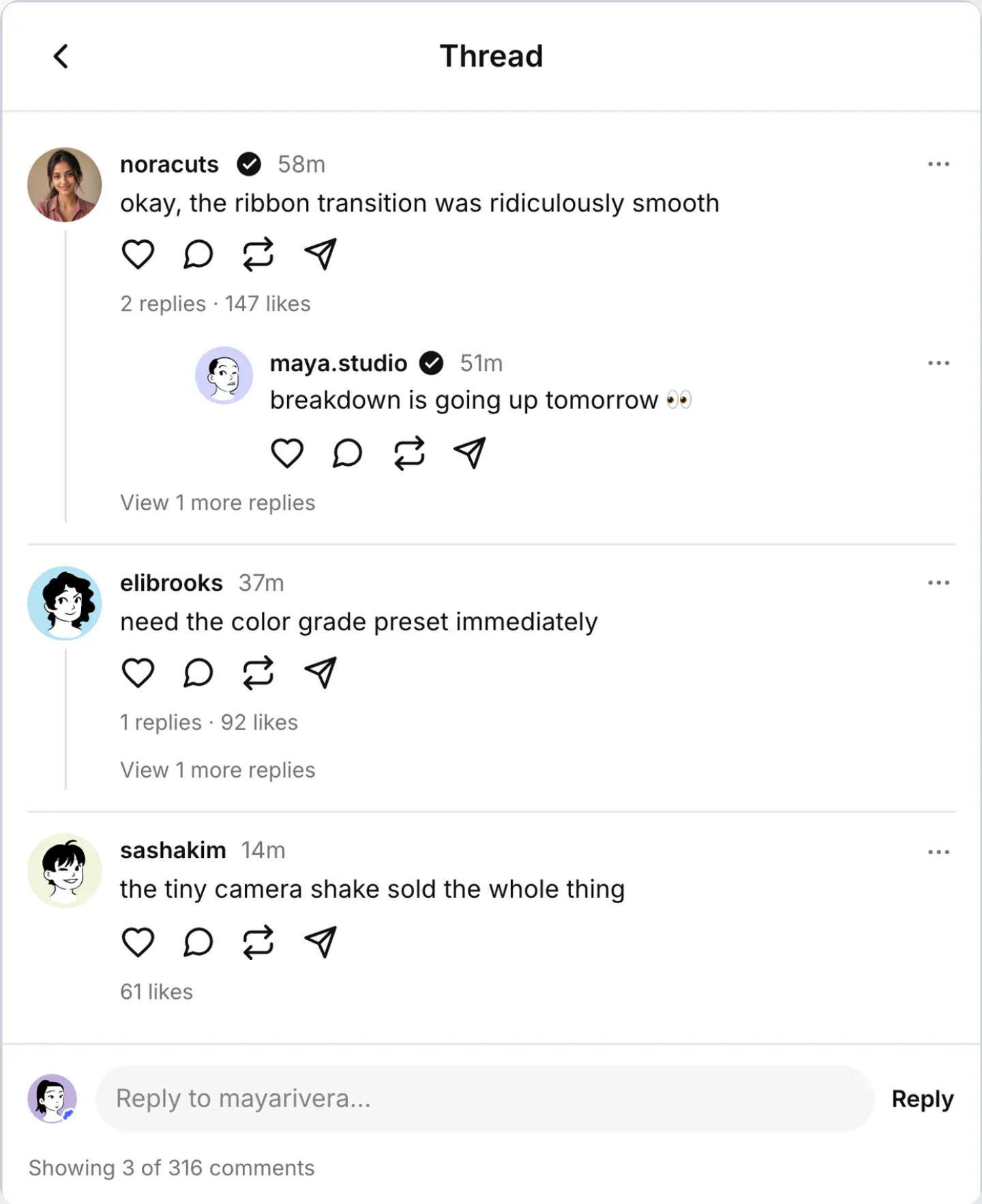 Threads comments generator live preview screenshot Fake Threads comment thread screenshot preview for Threads comments generator