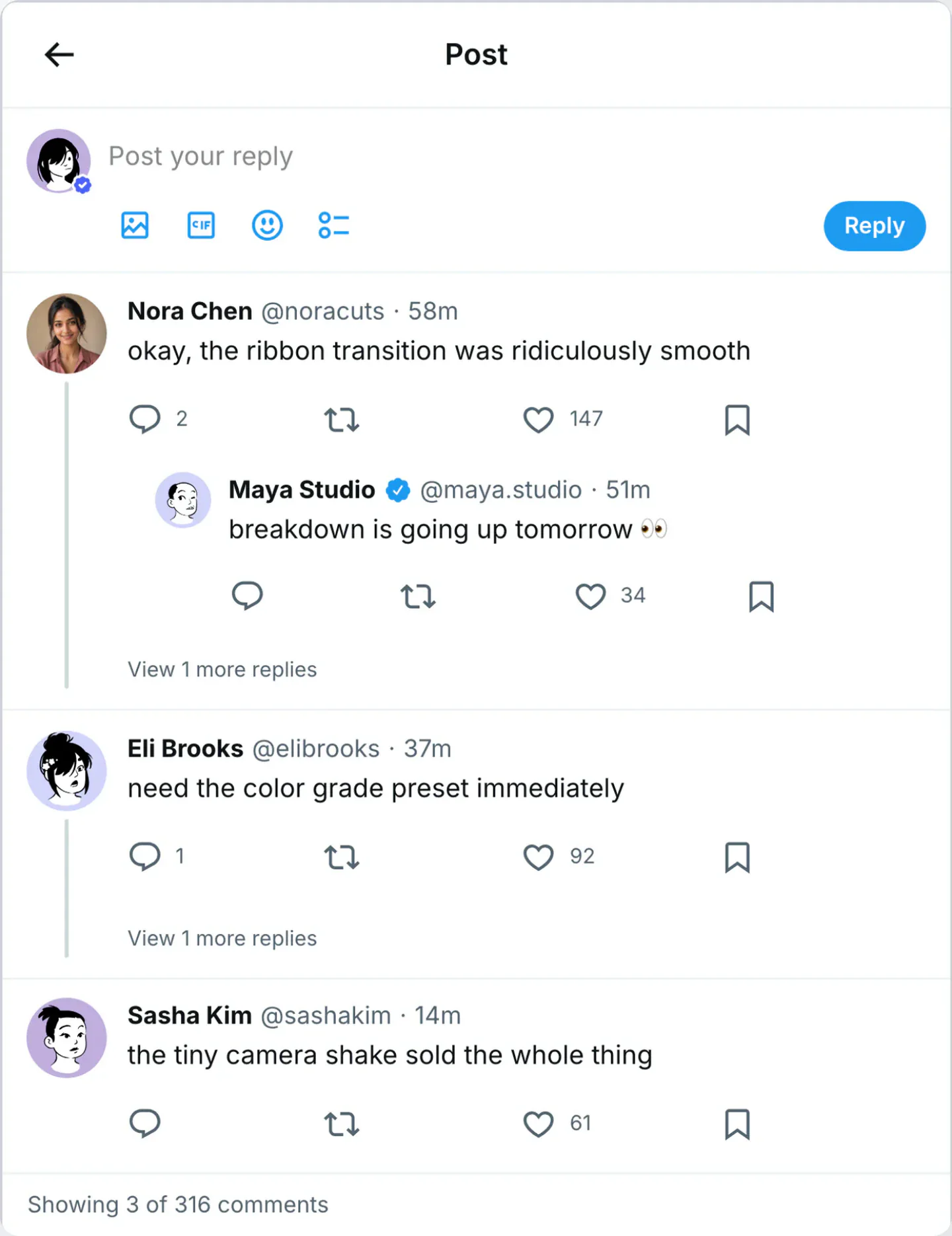 X (Twitter) comments generator live preview screenshot Fake X (Twitter) comment thread screenshot preview for X (Twitter) comments generator