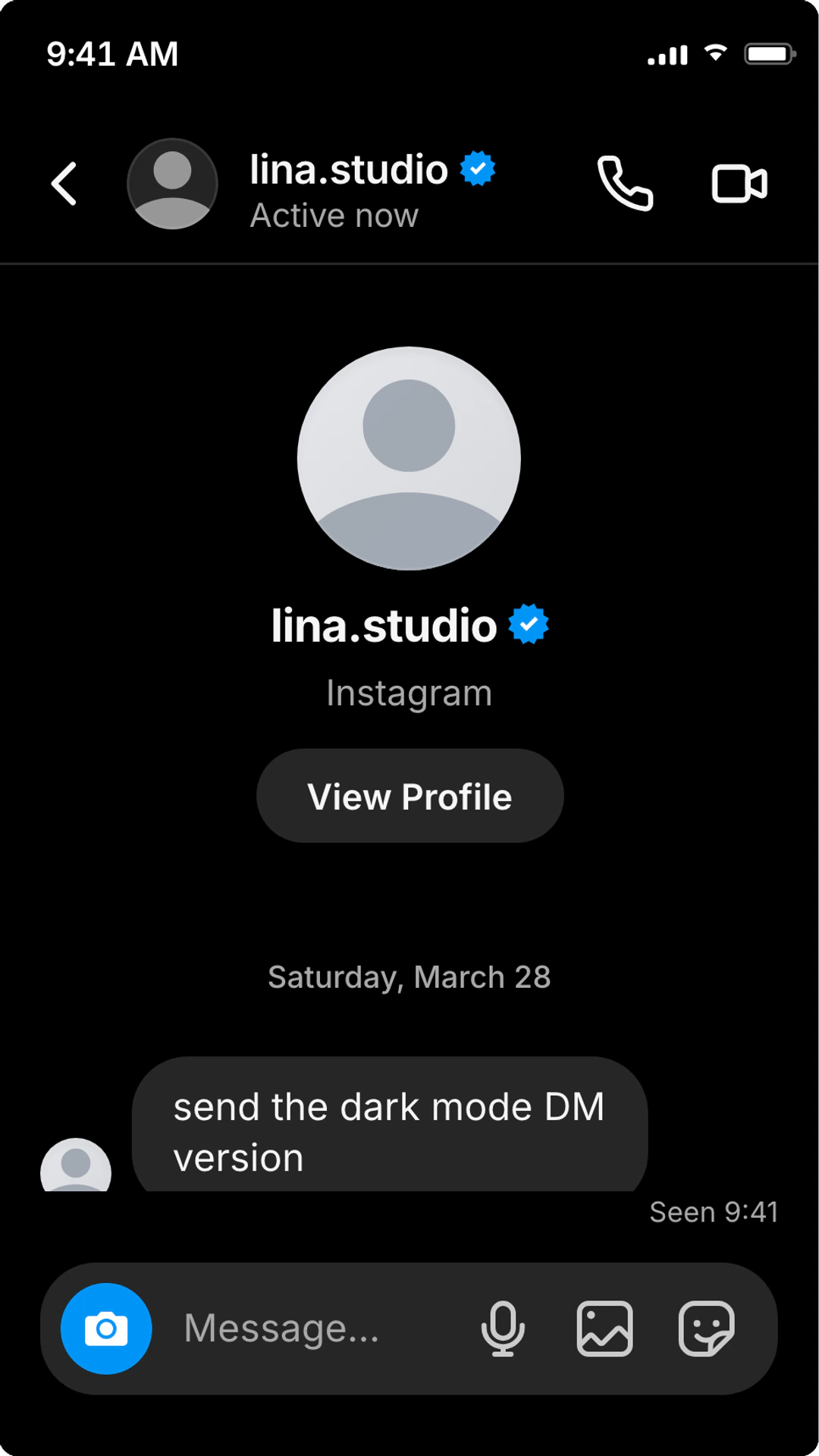 Fake Instagram DM Dark Mode Generator preview screenshot Fake Instagram DM dark mode screenshot preview for Fake Instagram DM Dark Mode Generator