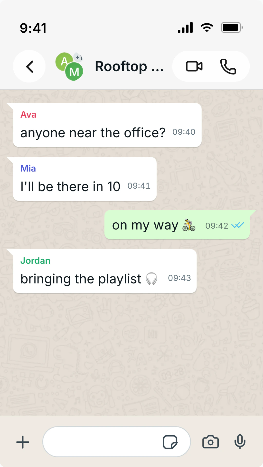 Fake Group Chat Text Maker preview screenshot Fake WhatsApp group chat screenshot preview for Fake Group Chat Text Maker